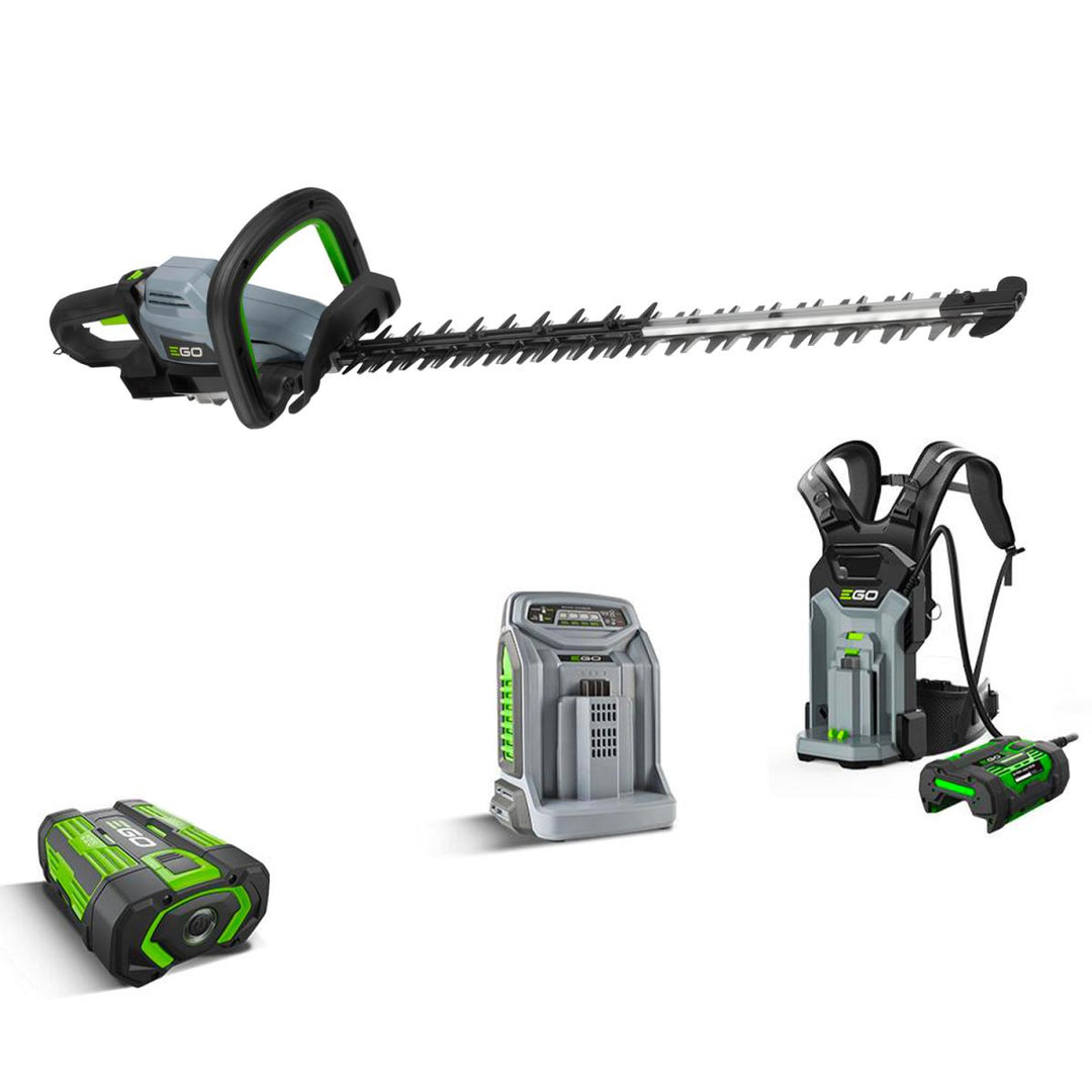 PROMO EGO Power HTX6500 Kit Tagliasiepi + Batteria + Zaino Portabatteria + Caricabatteria Rapido