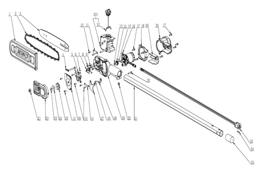 Exploded view and spare parts Ego Power PSX2500 pruner accessory