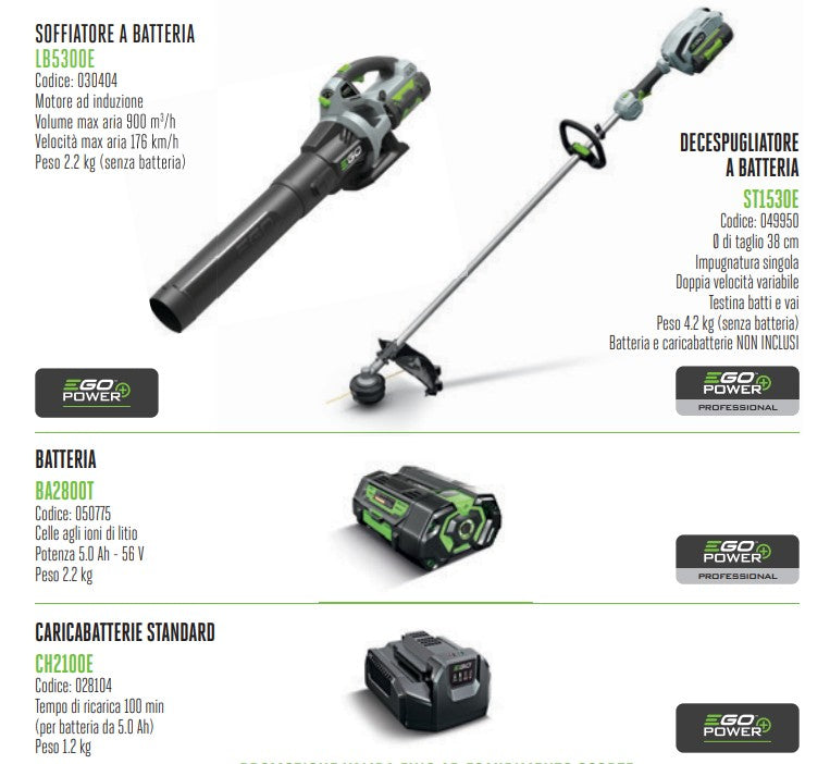 Promo Ego Power Soffiatore LB5300 + Batteria 5 Ah + Caricabatteria Standard + Decespugliatore ST1530E
