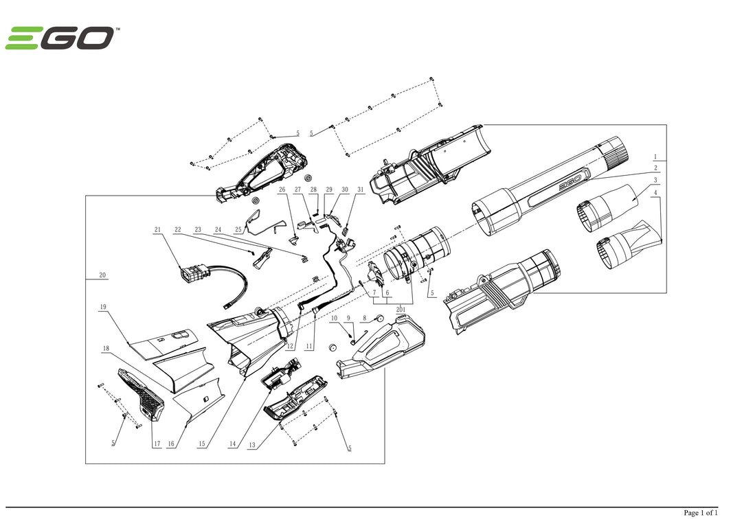 Exploded view and spare parts Ego Power LBX6000E blower