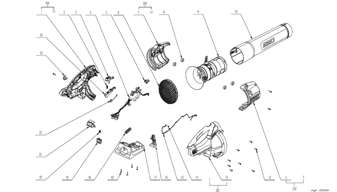 Exploded view and spare parts Ego Power LB5300E blower