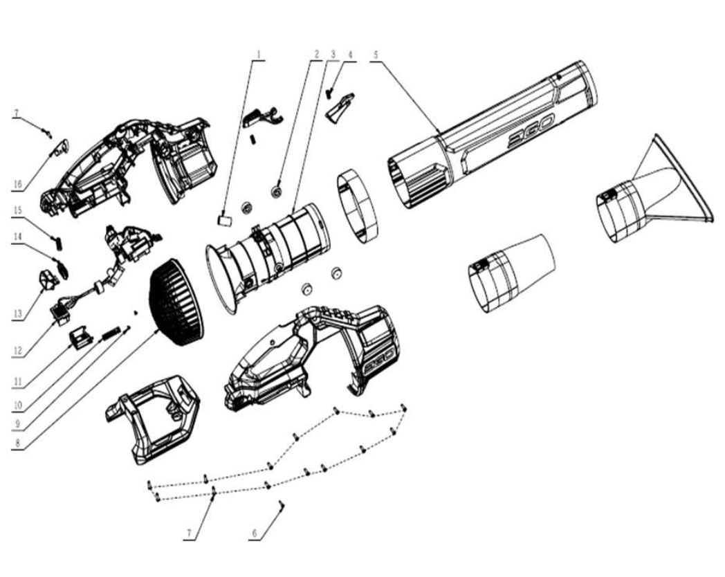 Exploded view and spare parts Ego Power LB7650E blower