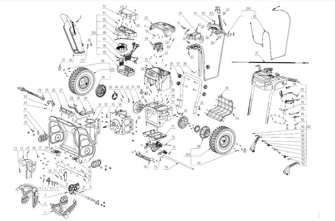 Exploded view and spare parts Ego Power SNT2400E snow thrower