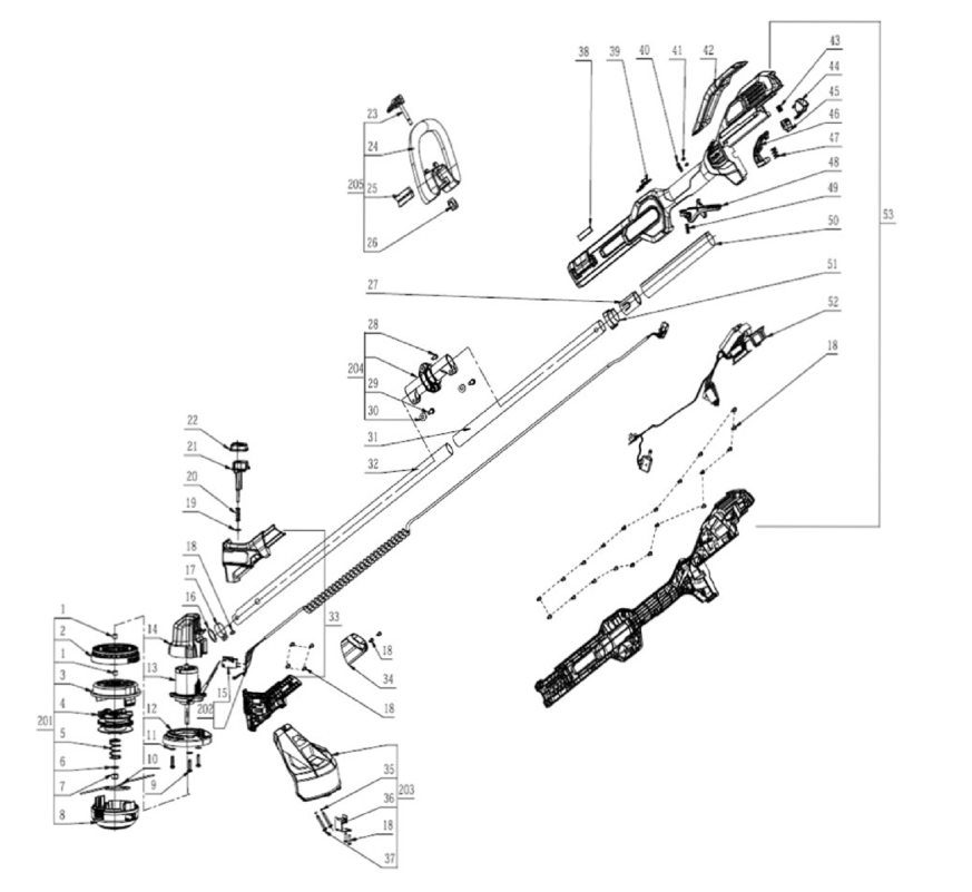 Exploded view and spare parts Ego Power Brushcutter ST1400E-ST