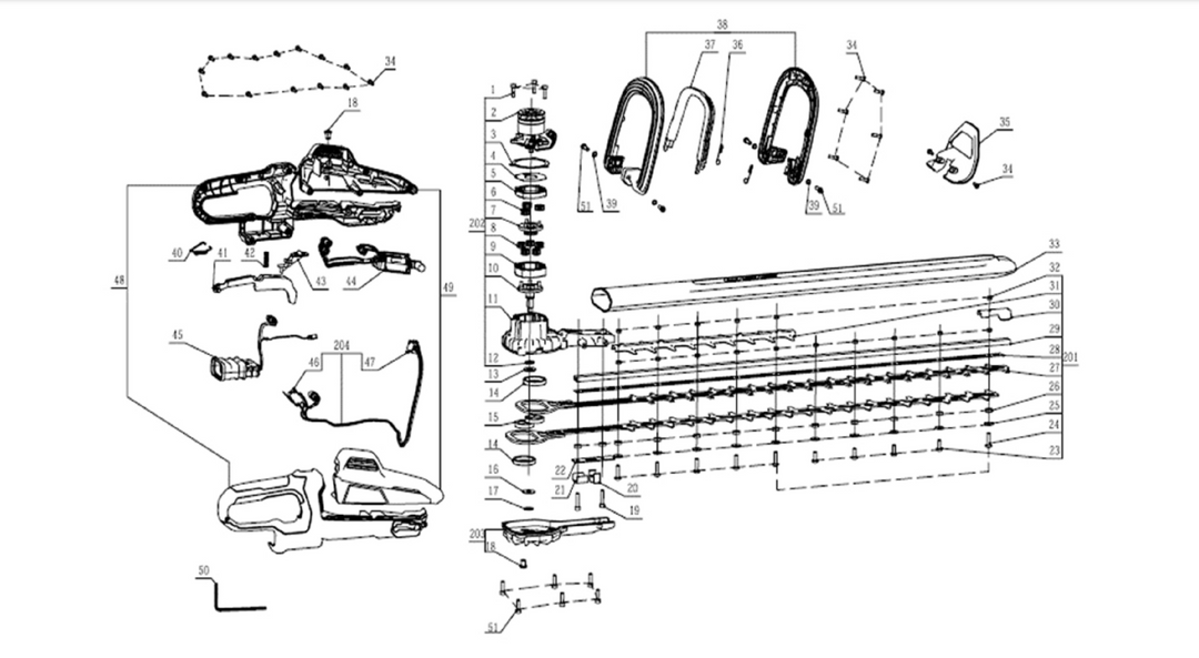 Exploded view and spare parts Ego Power HTX7500 hedge trimmer