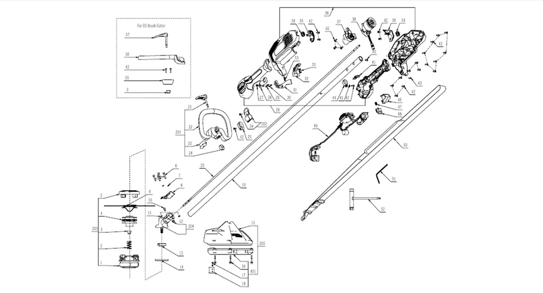 Exploded view and spare parts Ego Power ST1530E brush cutter