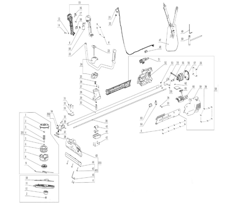 Exploded view and spare parts Ego Power BCX3800 brush cutter