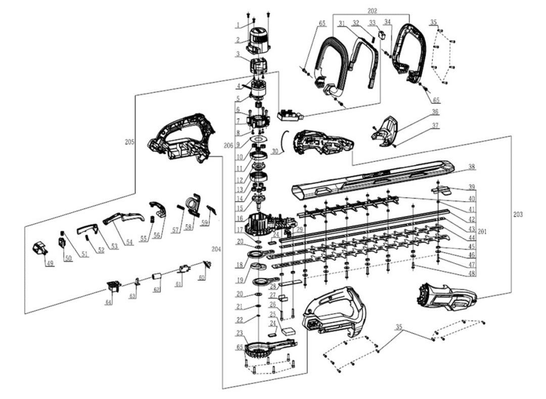 Exploded view and spare parts Ego Power HT5100E hedge trimmer