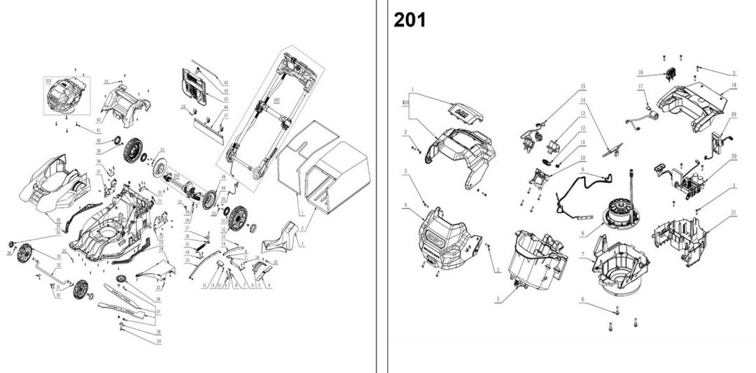 Exploded view and spare parts Ego Power LM2135E lawnmower