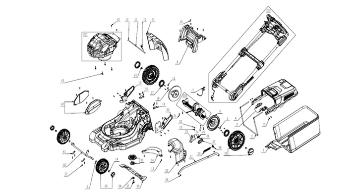 Exploded view and spare parts Ego Power Lawnmower LM1903E-SP + Battery + Charger