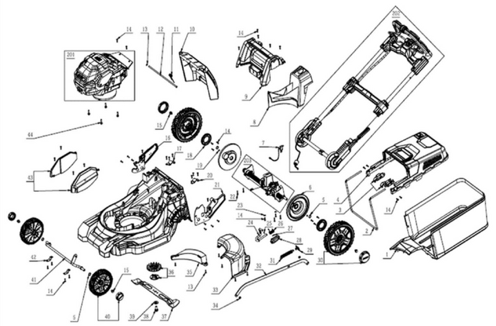 Exploded view and spare parts Ego Power Lawnmower LM1701E-SP