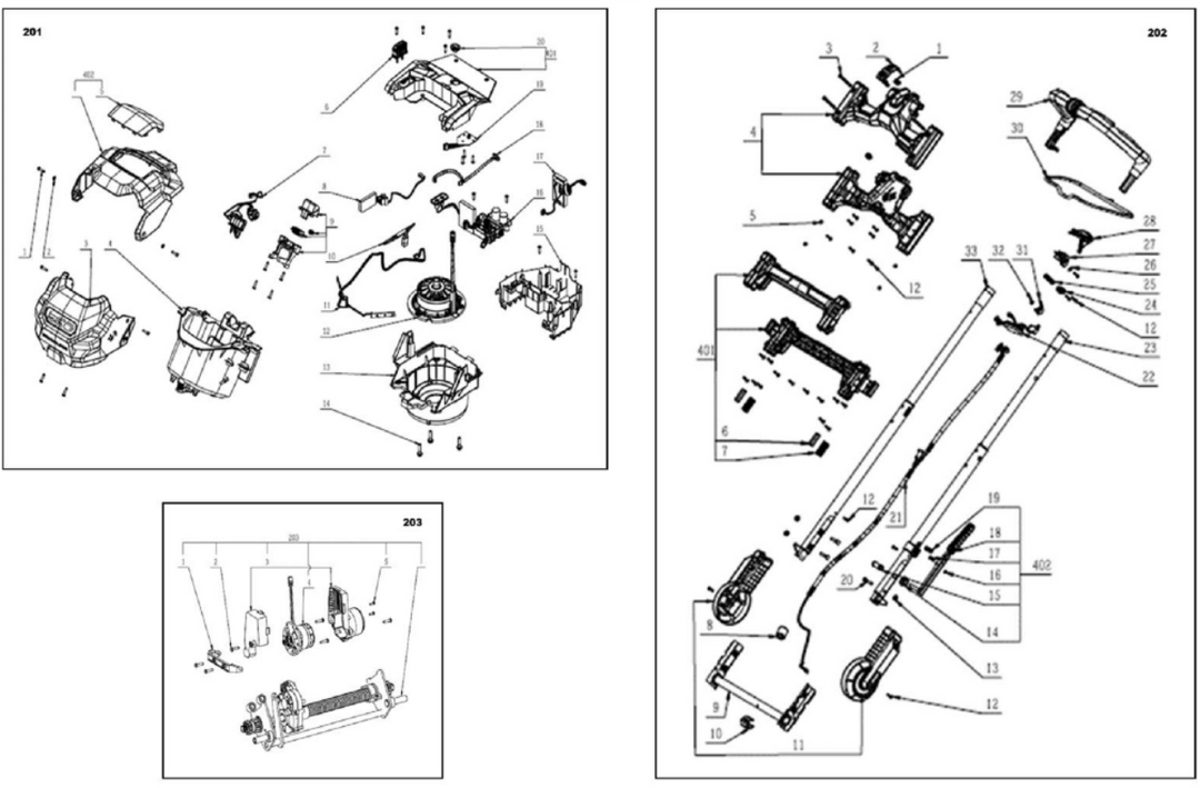 Exploded view and spare parts Ego Power Lawnmower LM1701E-SP