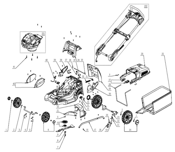 Exploded view and spare parts Ego Power LM1701E lawnmower