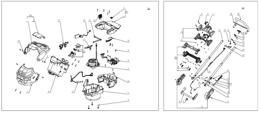 Exploded view and spare parts Ego Power LM1701E lawnmower