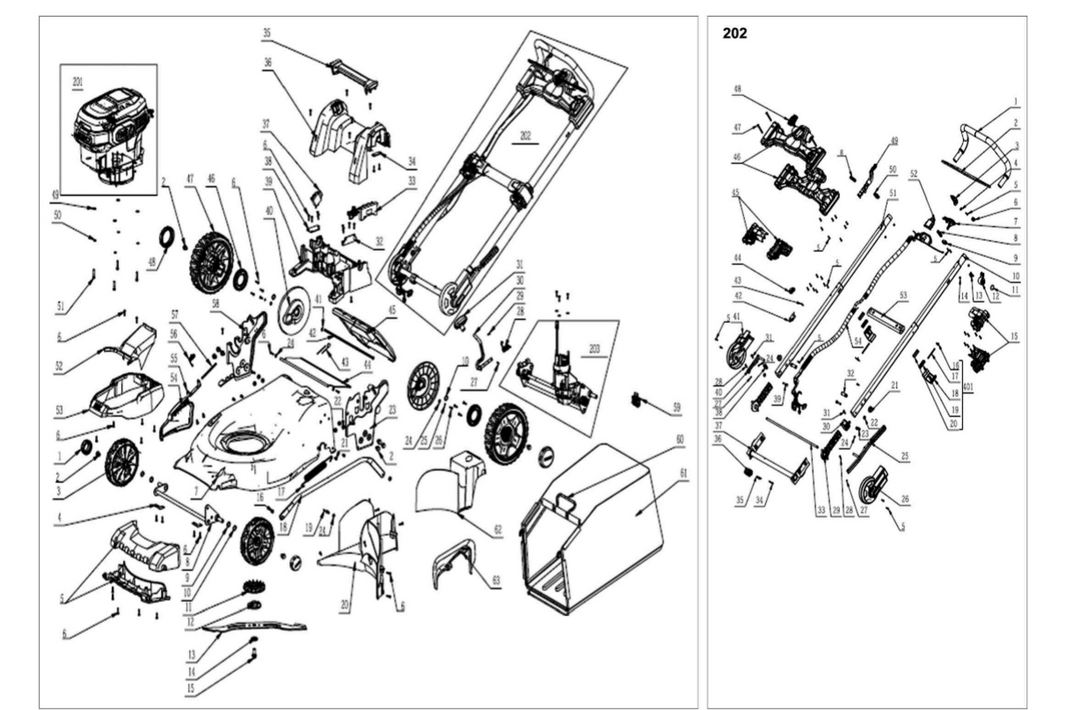 Exploded view and spare parts Ego Power Lawnmower LM2021E-SP=LM2020E-SP+BATTERY+BATTERY CHARGER