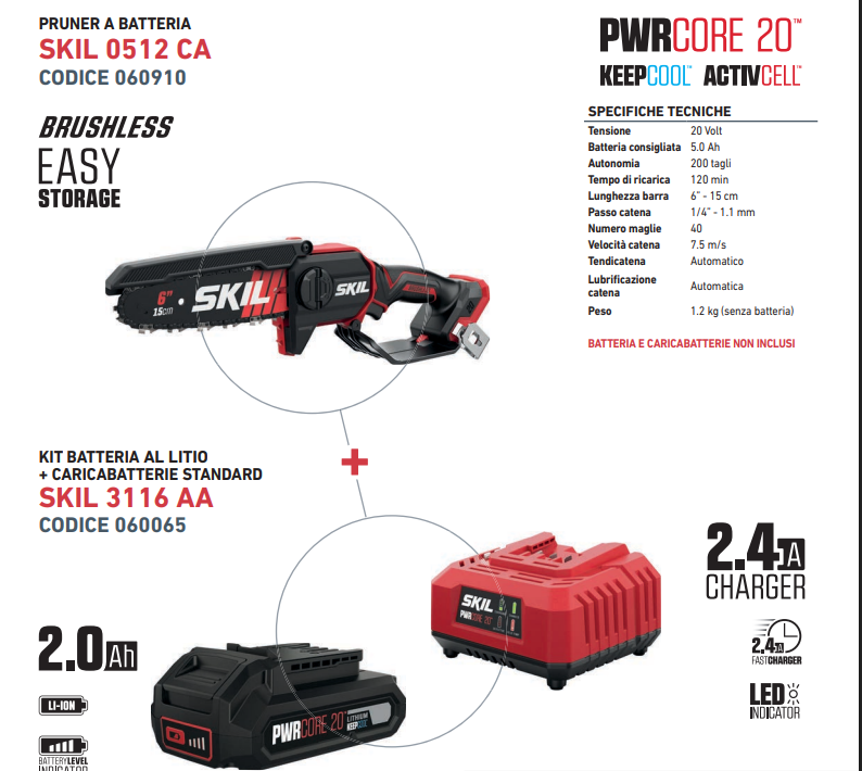 Promo Skil Sega 0512CA + Batteria 2 Ah + Caricabatteria Cod. 063925