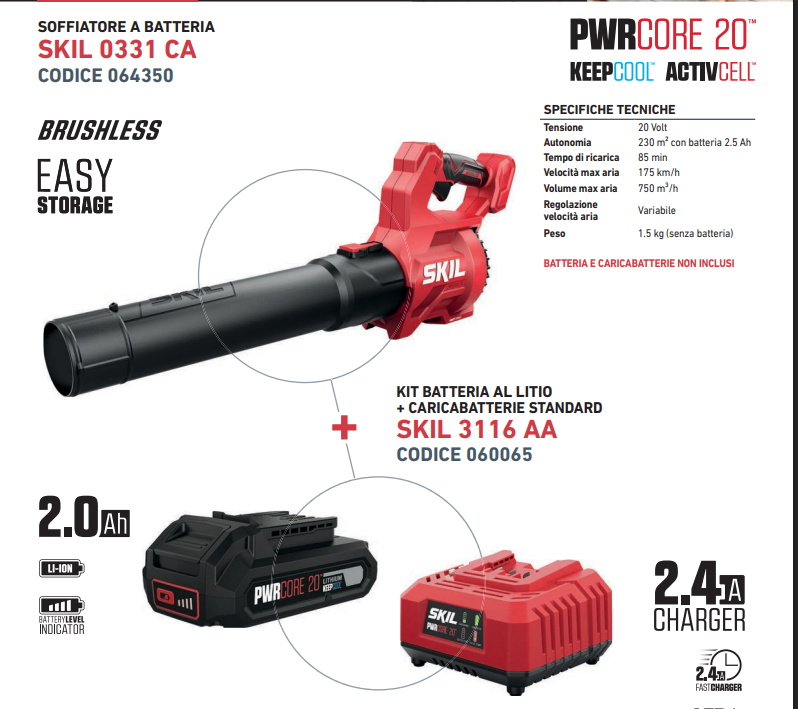 Promo Skil Soffiatore 0331 CA + Batteria 2 Ah + Caricabatterie Cod. 063895