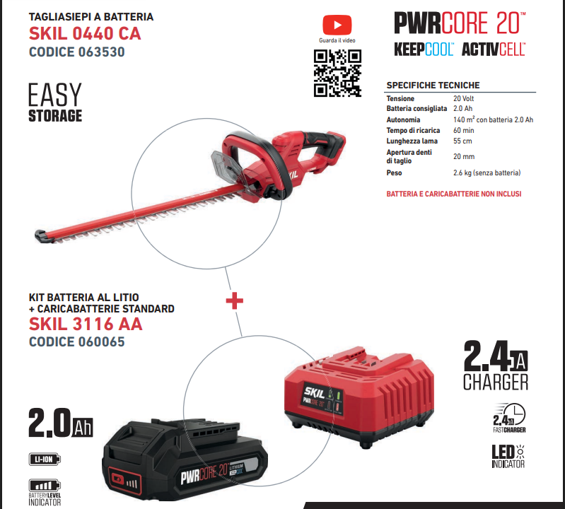Promo Skil Tagliasiepi 0440 CA + Batteria 2 Ah + Caricabatterie Cod. 063865