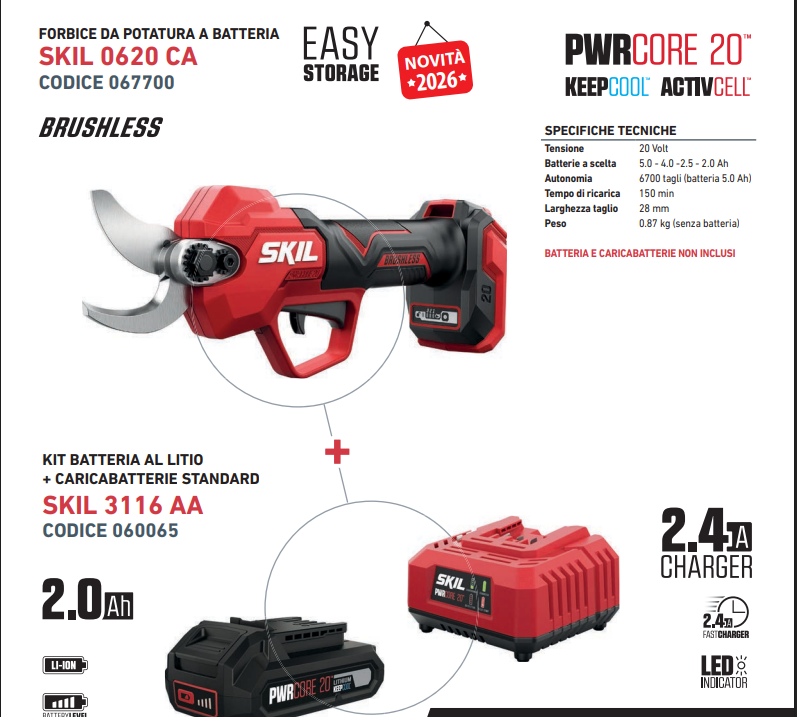 Promo Skil Cesoie da potatura + Batteria 2 Ah + Caricabatterie Cod. 068260