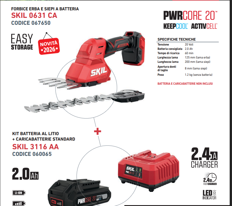 Promo Skil Forbice 0631 CA + Batteria 2 Ah + Caricabatterie Cod. 063600