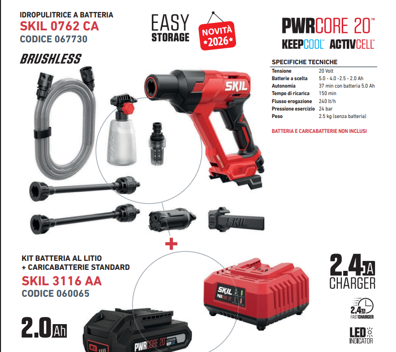 Promo Skil Idropulitrice 0762 CA + Batteria 2 Ah + Caricabatterie Cod. 068270