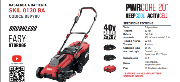 Promo Skil Rasaerba 0130 BA + 2 Batterie + Caricabatterie Cod. 059780 + OMAGGIO Tagliabordi
