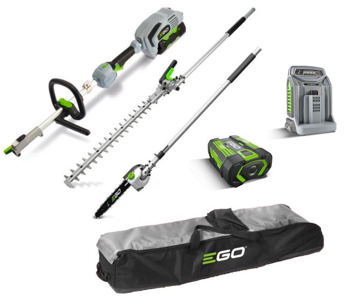 Kit EGO Power PH1400E Multisutensile solo Asta Motore + Applicazione Tagliasiepi + Applicazione Potatore + Batteria da 2.5 Ah + Caricabatterie Rapido + OMAGGIO Sacca Porta Attrezzi